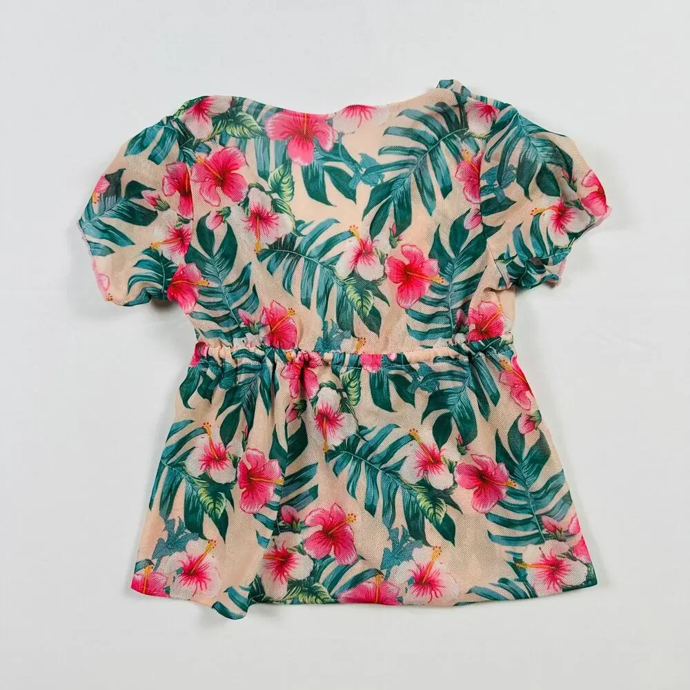 Tropical Floral Swim Suit Cover Up Sheer Robe Sz 6-9 mo